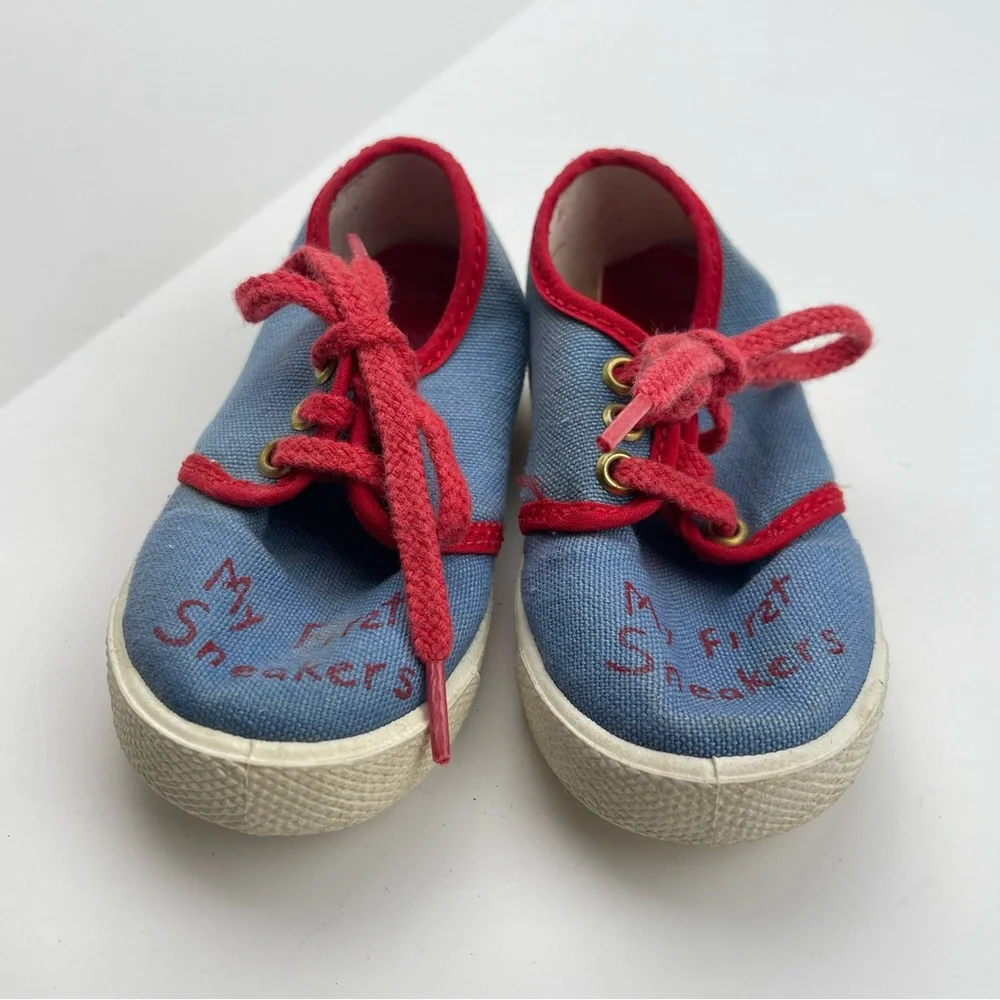 VTG 80s‎ Infant My First Sneakers Size 3 Retro Made in USA Rare Blue & Red